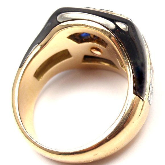 Piaget 18k Yellow Gold Diamond Invisible Set Sapphire Enamel Ring - Picture 3 of 9